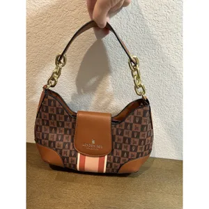 London Fog Collection Brown Monogram Stripe Hobo Shoulder Bag Gold Chain New thumbnail 4