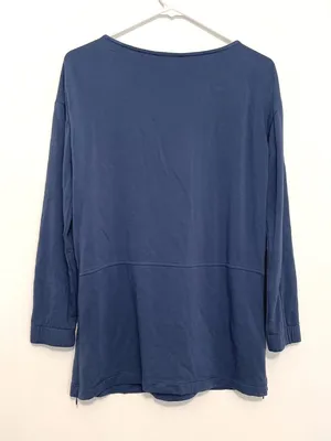 J. JILL Solid Blue Boat Neck Long Sleeve Fleece Lined Side Zip Zippers Tunic Top thumbnail 12