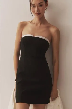 Anthropologie Maeve Strapless Peekaboo Mini Dress Black thumbnail 1