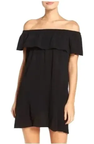 Becca Coverup Women Medium‎ Black Off The Shoulder Flowy Mini Swim Swimwear thumbnail 1