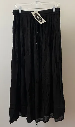 Mamta Boho Flowy Beachy Relaxed Shabby Maxi Skirt One Size Black thumbnail 1