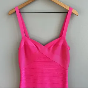 HERVE LEGER Paris Pink Bandage Mini Dress Sweetheart Neckline Hot Pink Bodycon M thumbnail 5