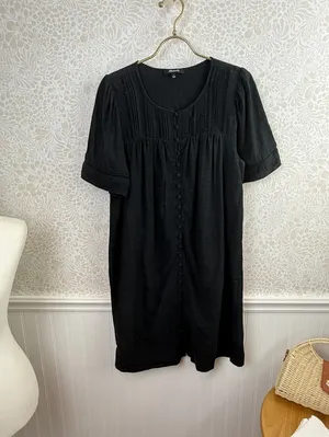 Madewell Black Pleated Button-Front Mini Dress - Size - Small thumbnail 9