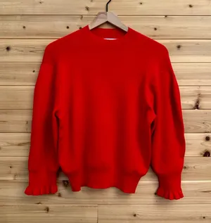 NWT Madewell Medium Red Merino Wool Ruffle Mockneck Crop Sweater Holidays Cozy thumbnail 1