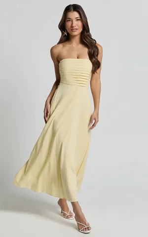 New Showpo Barbra Midi Dress Strapless Ruched Bodice Dress Size Small MSRP $79 thumbnail 2