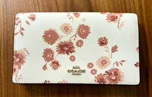 Coach Leather/Canvas Clutch Bag With Floral Print, Burgundy/Cream thumbnail 1