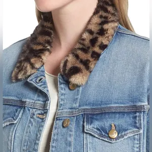 JOE’S Jean Jacket with Leopard Faux Fur Collar Denim new no tags Animal Print thumbnail 2