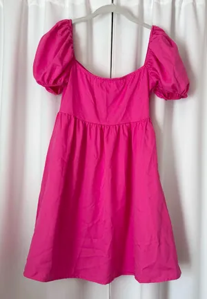 SheIn Barbiecore Puff Sleeve Babydoll Dress Hot Pink Size Small thumbnail 1