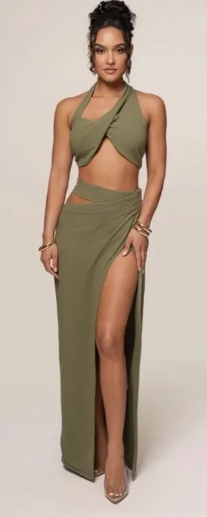 JLuxLabel New Age Maxi Skirt in Olive Green Size X-Large Resortwear thumbnail 1