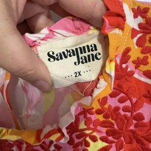 Savanna Jane Tunic Top Womens 2X Orange Abstract Floral Embroidered Boho Rayon thumbnail 3