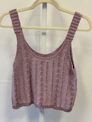 Hollister Mauve Pink Cable Knit Pointelle Cropped Tank Top Cami Small Summer thumbnail 1