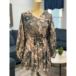 Free People Paisley Floral Mini Dress Small Boho Balloon Sleeve Fall Cottagecore thumbnail 2