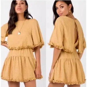 Princess Polly Astro Mini Dress Mustard Gold Yellow Textured Tiered Ruffle‎ Size thumbnail 2
