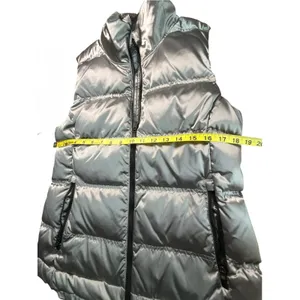 Athleta Womens Metallic Silver Down Puffer Vest Mock Neck Chevron Quilt Size M thumbnail 6