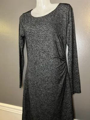 LOFT Dress Womens Small Gray Knit Long Sleeve Ruched Side Sheath Work Office thumbnail 4