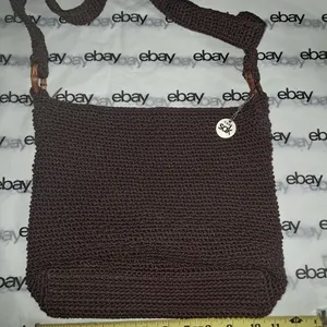 The Sak Crochet Shoulder Bag Brown Large Tote Purse Boho Hobo Handbag thumbnail 1