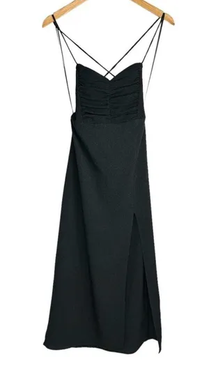NWT ZARA Midi Corset Dress Sz Small Black Open Lace Up Back Side Slit thumbnail 4