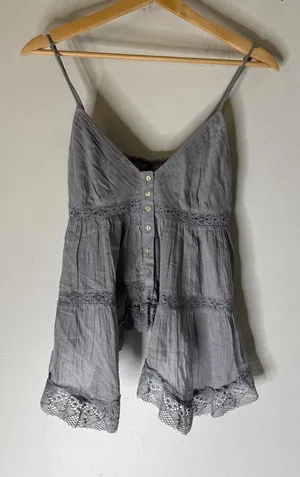 Zara TRF Grey Blue Cotton Gauze Lace Trim Boho Cami Top 0881/024/485 XS NWT thumbnail 1