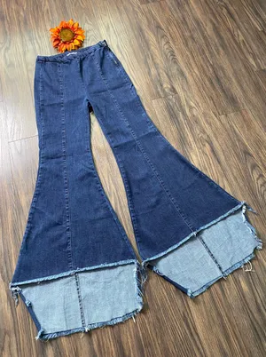 FOR THE REPUBLIC Hi-Low Raw Hem Bell Bottom Jeans | 6 thumbnail 3
