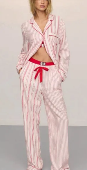 Victoria's Secret Candy Cane Striped Pajama Set Size Medium thumbnail 1