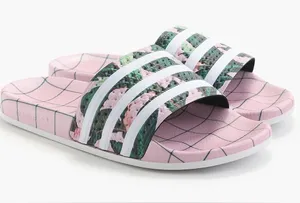 Adidas® Adilette slides pink - Green Floral & White Stripes 7 thumbnail 1