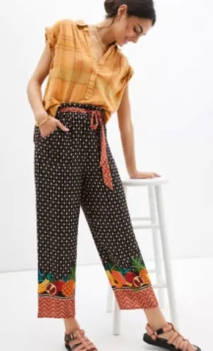 Farm Rio Anthropologie Tucker Papaya Pants Black Fruit Resortwear Vacation Fall thumbnail 1
