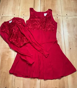 Vintage Maurices Red Jacquard Dress with Matching Cardigan Set‎ Size 9/10 thumbnail 1