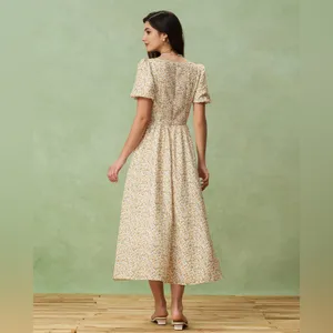 Rihoas Yellow Floral Puffed Sleeve Midi Dress thumbnail 6