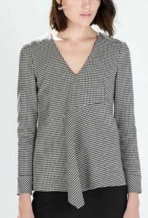 NEW ZARA Gingham blouse top Long Sleeve Size MEDIUM Career work thumbnail 1