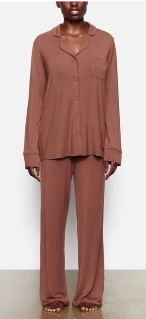 ✨SKIMS Sleep Jasper Drawstring Wide Leg Loungewear Burnt Orange Sz Med Pants✨ thumbnail 1
