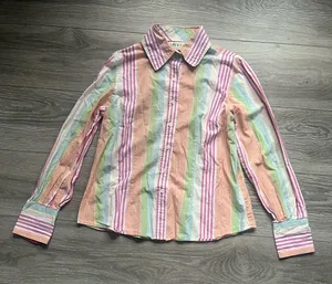 Orvis Pink Orange Pastel Easter Vertical Stripe Long Sleeve Button Down Size M thumbnail 1