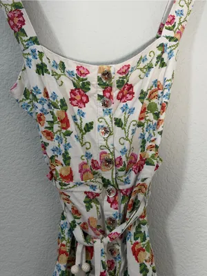 Farm Rio Tropical Romance Floral Linen Blend Romper Size Large thumbnail 5
