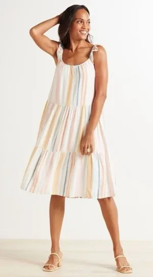 Rails‎ Capri Melon Stripped Ruffle Sleeve Tiered Dress Sz L thumbnail 1