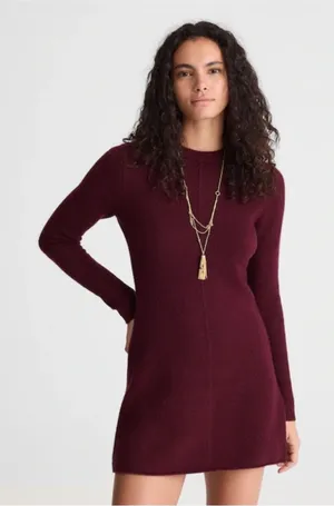 Madewell Wool Blend Sweater Mini Dress dark pomegranate color NY269 Size S NWT thumbnail 1