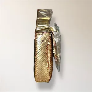 New Nicole‎ Miller Gold Sequin Shoulder Bag Clutch Evening Purse Holiday Party thumbnail 6