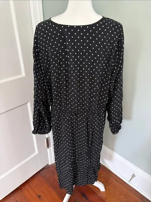 Old Navy Black Polka‎ Dot V-Neck Midi Dress Long Sleeve Size 2X thumbnail 3