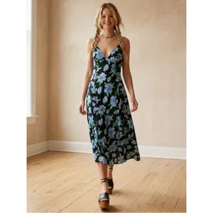Free People Finer Things Printed Halter Midi Dress Black Combo Large Tropical thumbnail 3