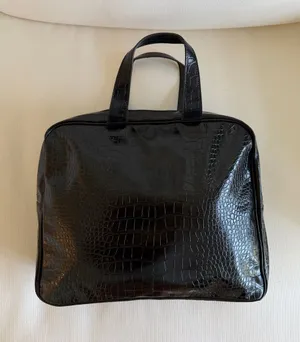 Vintage Saks Fifth Avenue Black Croc-Embossed Leather Briefcase / Work Tote thumbnail 1