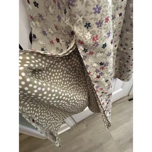 Reversible Maxi Dress L XL Floral Polka Dots Sleeveless Side Slits Tan Gray Mult thumbnail 5
