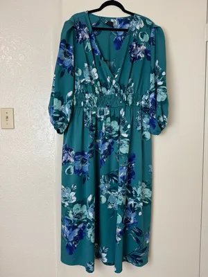 Maison Tara Teal Floral V-Neck Maxi Dress Size 20W thumbnail 2
