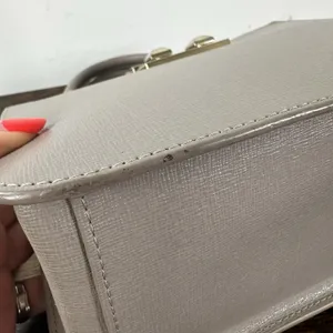 Furla Satchel Crossbody Bag Womens Small Gray Leather Top Handle Gold Hardware thumbnail 13