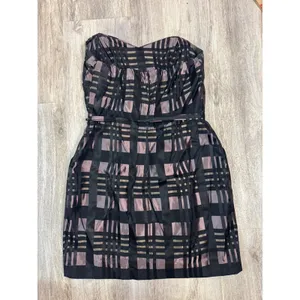 Alexia Admor Black Plaid Strapless‎ Sweetheart Neckline Belted Fit Flare Dress L thumbnail 4