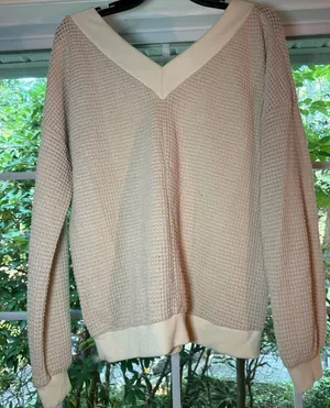 Adreamly Women's Waffle Knit V-Neck Oversized Sweater thumbnail 2