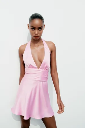 Zara dress mini halter pink satin Bow 🍬 🎀 wedding party coctail bridal shower thumbnail 8