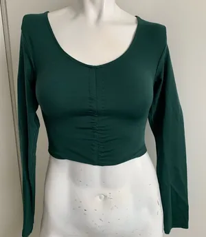 Offline by Real Me green scoop neck size XS long sleeve cropped shirt thumbnail 1