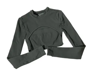 SET ACTIVE Ribbed Cutout Long Sleeve Crop Top Womens S Grey Athleisure Mock Neck thumbnail 1