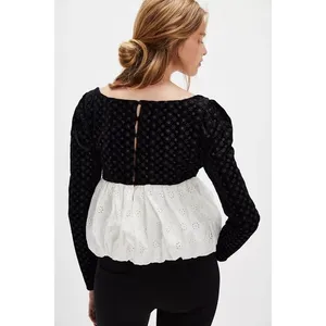 NWT!! FOR LOVE AND LEMONS‎ Elisa Long Sleeve Top Black Velvet Taffeta Eyelet XS thumbnail 7