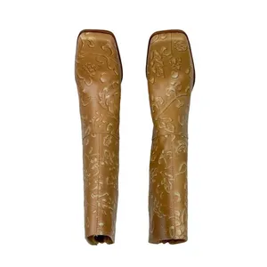 NEW Y2K Amanda Smith Leather Square Toe Heeled Boots Sz 6.5 Tan Floral thumbnail 3