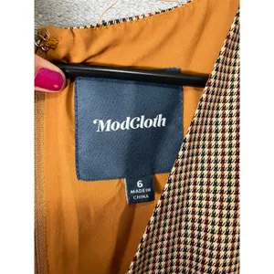ModCloth Dark Academia Cottagecore Prairie Midi Dress Brown Houndstooth Size 6 thumbnail 5