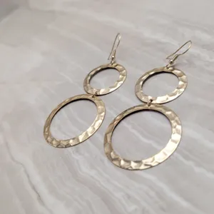 Vintage Hook Earrings Very Long Gold Tone Hammered Pattern - Fair Condition thumbnail 2